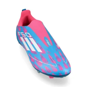 Adidas F50 League Laceless FG/AG Reemergence - Solar Blue/Footwear White/Solar Pink Kids - Image 5