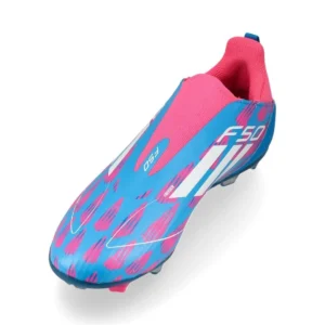 Adidas F50 League Laceless FG/AG Reemergence - Solar Blue/Footwear White/Solar Pink Kids - Image 7