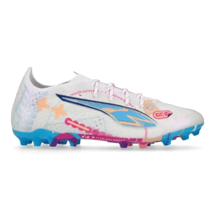 Puma Ultra 5 Ultimate MG Volume Up - White/Luminous Blue/Poison Pink/Fizzy Melon - Image 1