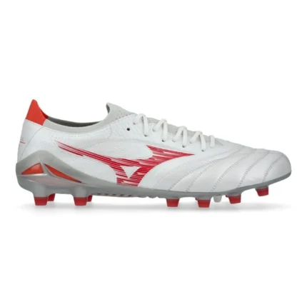 Mizuno Morelia Neo 4 Beta Elite FG/AG Charge - White/Radiant Red - Image 1
