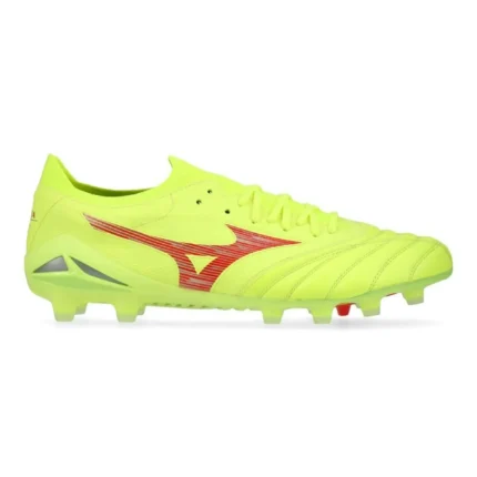 Mizuno Morelia Neo 4 Beta Elite FG/AG Dyna - Safety Yellow/Fiery Coral - Image 1