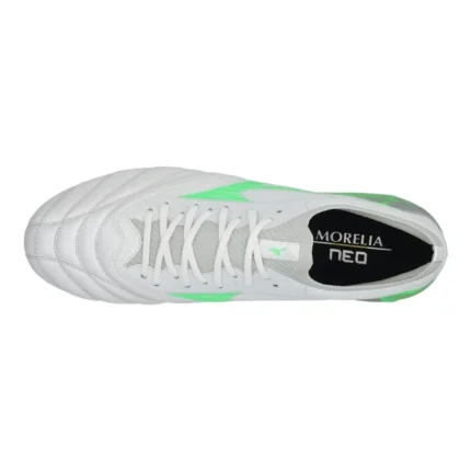 Mizuno Morelia Neo 4 Beta Elite FG/AG Frontier - White/Neon Green/Cool Gray - Image 4